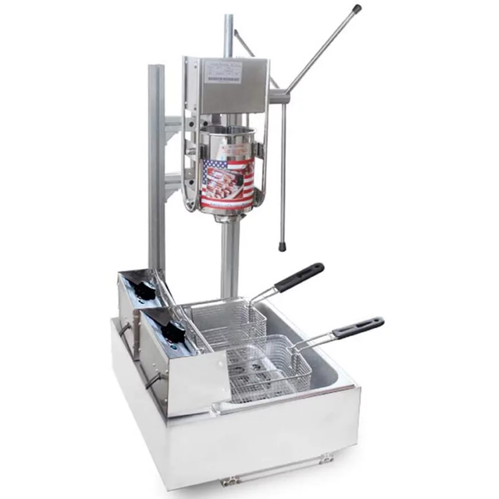 INTBUYING 5L Commercial Vertical Spanish Churros Machine with 12L Deep Fryer 220V 5KW