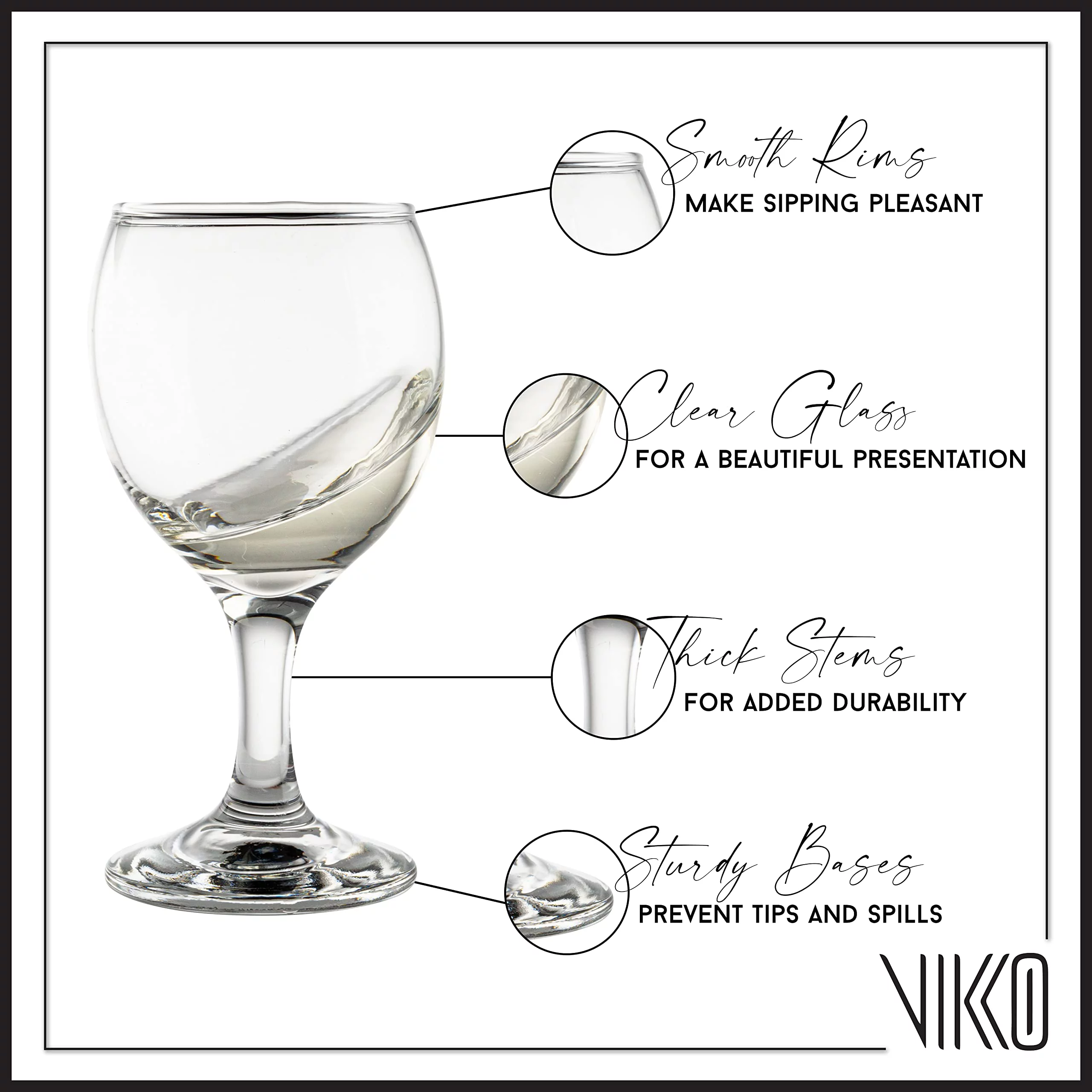 Vikko 5.5-Oz SMALL Wine Glasses, Beautiful Round Dessert Wine Glasses, Set of Wine Glasses, Durable Stemmed Wine Glasses, Dishwasher Safe Thick Wine Glasses, White Wine Glasses Set of 6