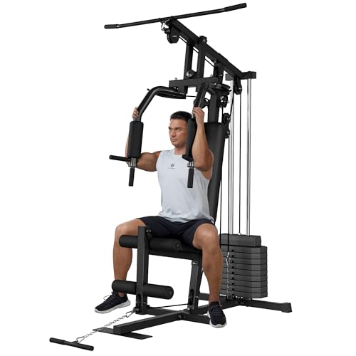 Home Gym Equipment, Multifunctional Home Gym Machine, Workout Station with Weight Stack Machine, Exercise Equipment for Full Body Traning with Pulley System