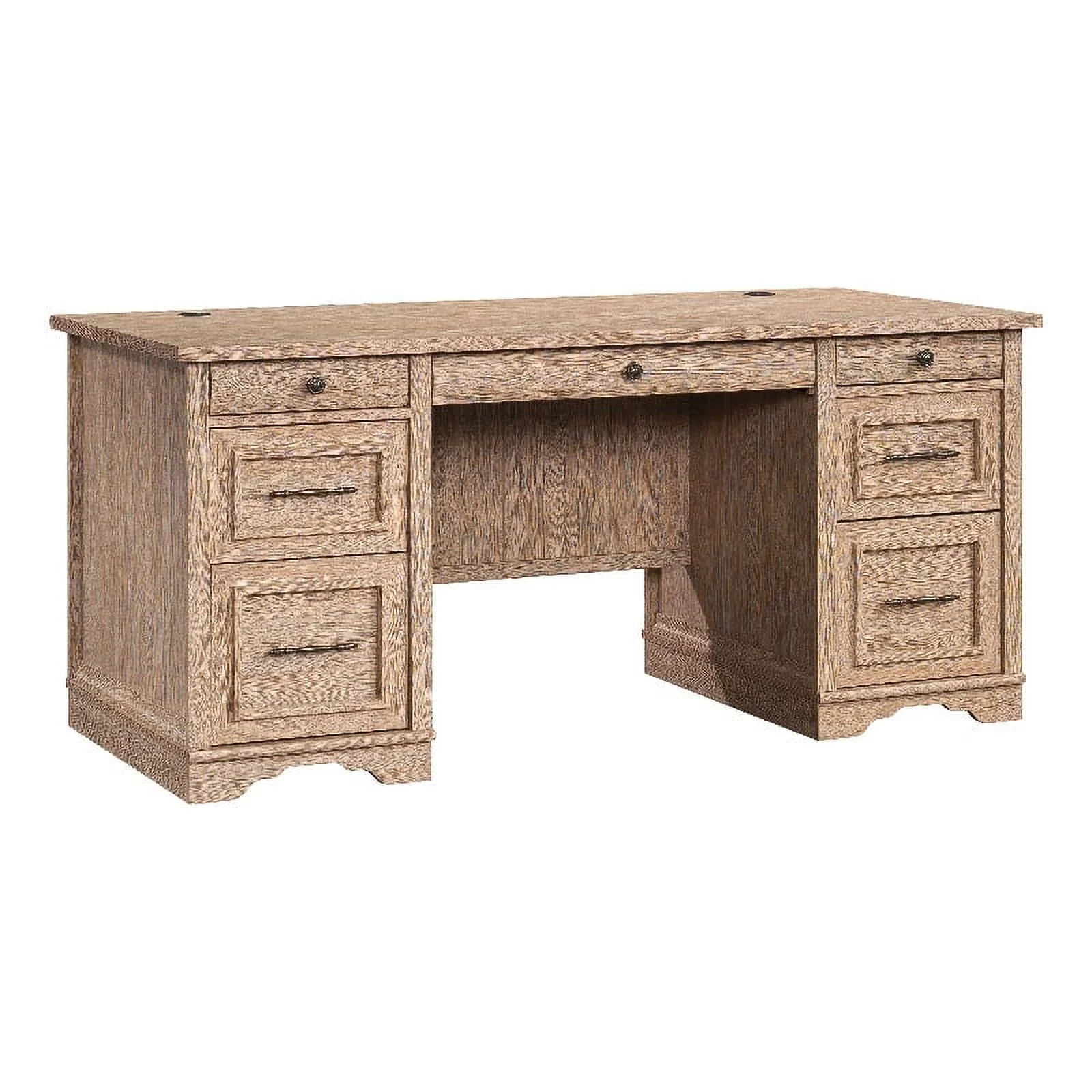 Pemberly Row Contemporary Engineered Wood Pedestal Desk in Brushed Oak
