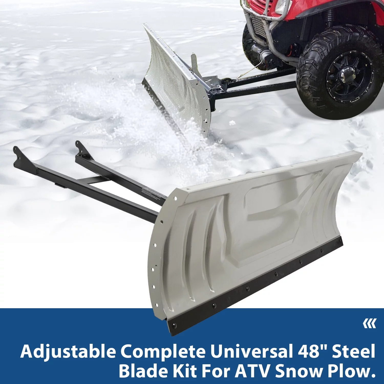 Kojem 48" Snow Plow Blade Universal Adjustable Complete for ATV Honda Kawasaki Polaris Aeon Crossland Arctic-Cat Alterra ATV Plow Kit Steel White Can Remove Soil, Gravel, Building Debris