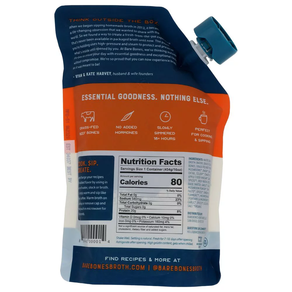 Bare Bones Grass Fed Beef Bone Broth, 16 Ounce -- 6 per Case.