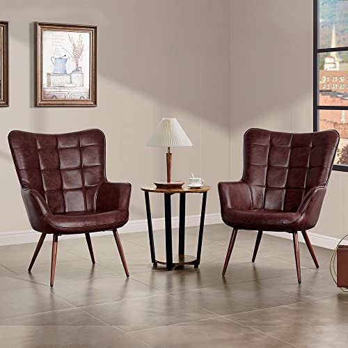 Yaheetech Leather Accent Chairs, Living Room Chairs Leather Large Armchairs Accent Chairs with Metal Legs for Living Bedroom Office Statement, Camel