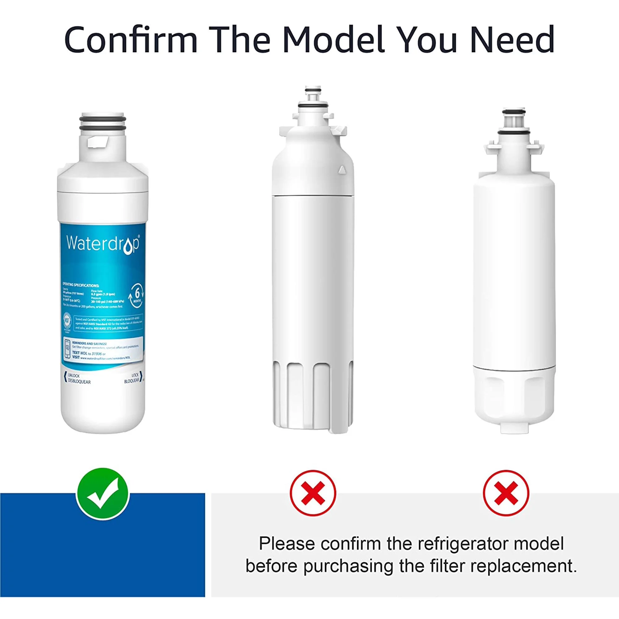 Waterdrop LT1000PC ADQ747935 MDJ64844601 Refrigerator Water Filter, Replacement for LG® LT1000P®, ADQ74793501, ADQ74793502, Kenmore 46-9980, 9980, LFXC24796S, LSFXC2496D, NSF Certified, Pack of 4