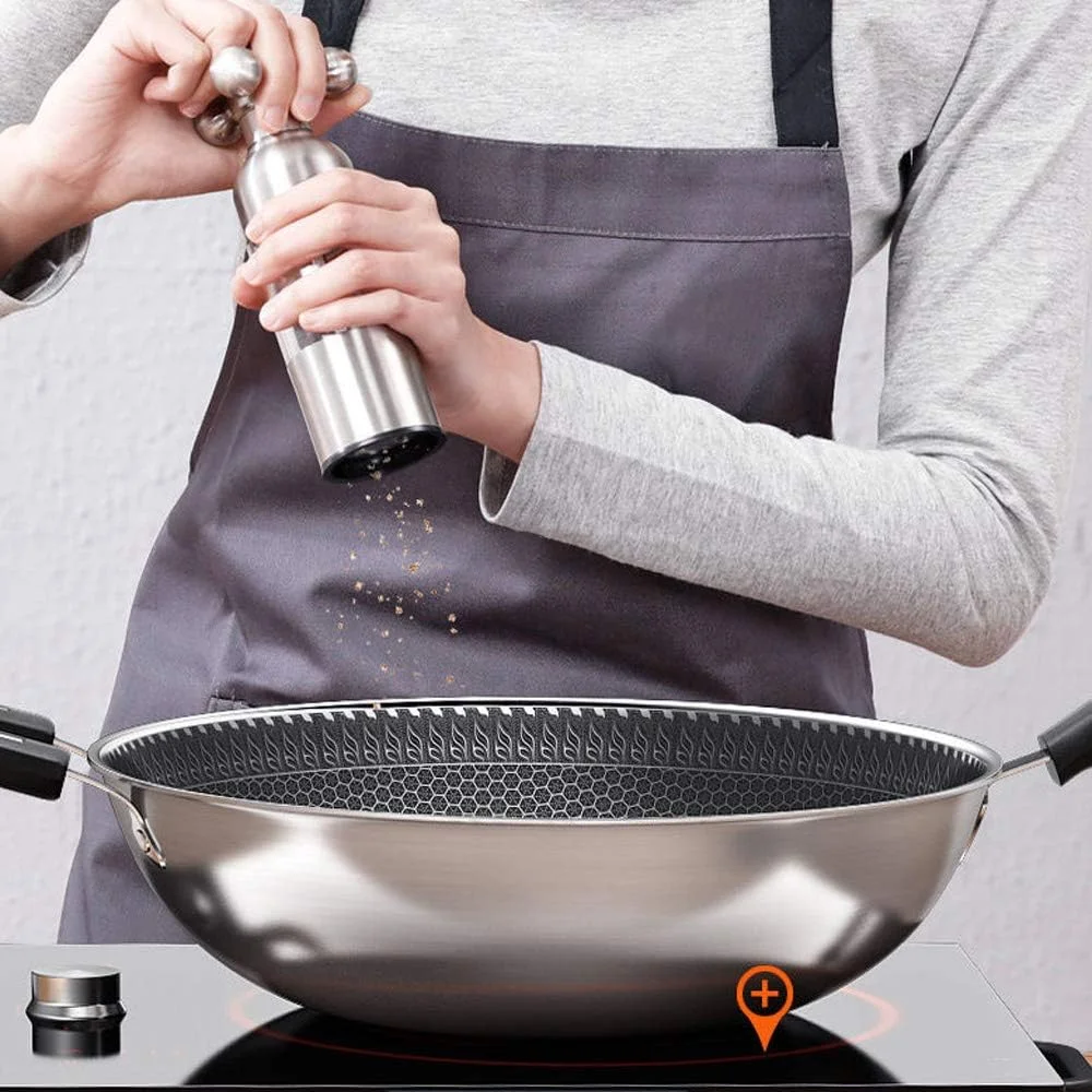 MIDUO Stainless Steel Non Stick Double Sided Honeycomb Cooking Frying Pan w/ Glass Lid