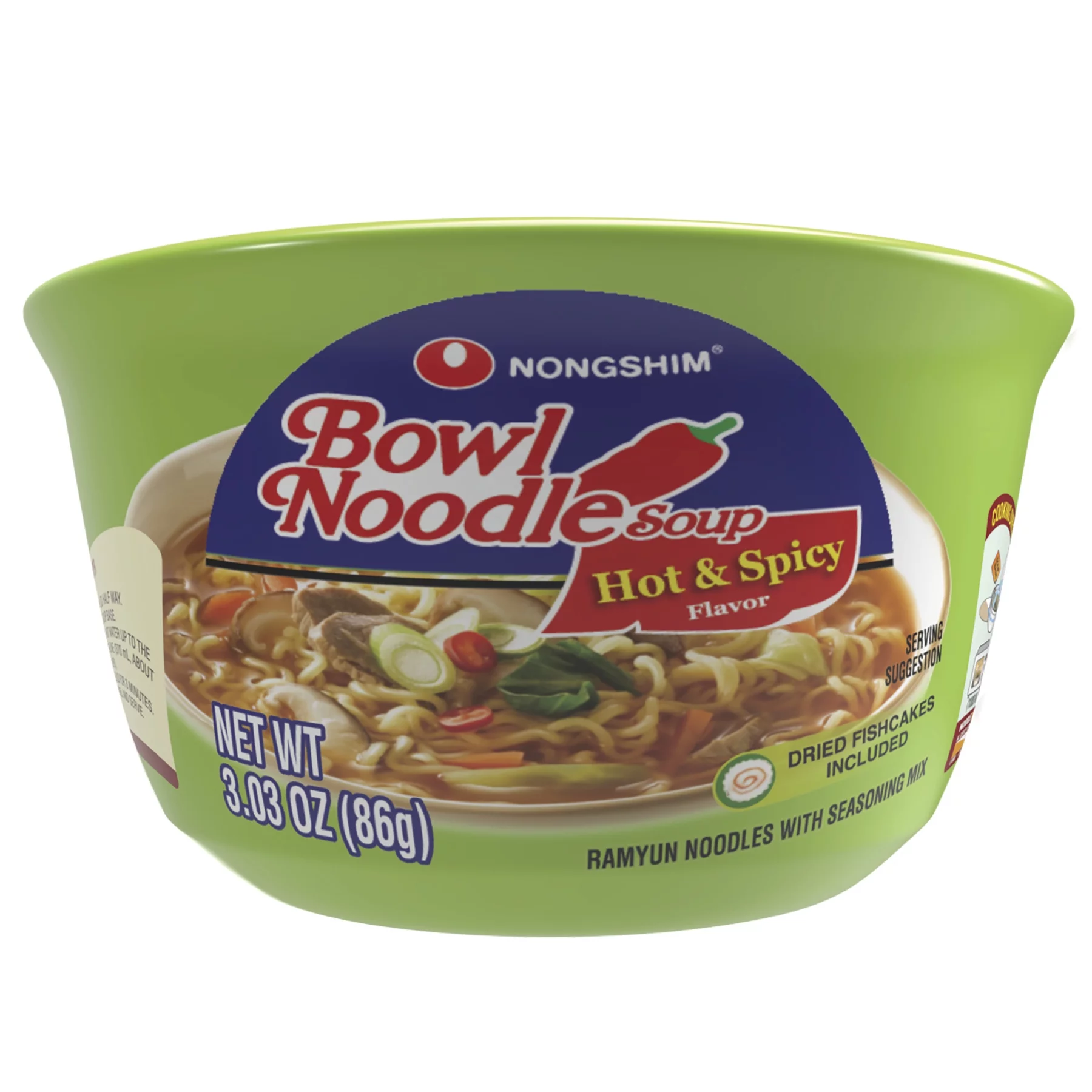 Nongshim Bowl Noodle Hot & Spicy Beef Ramyun Ramen Noodle Soup Bowl, 3.03oz X 18 Count