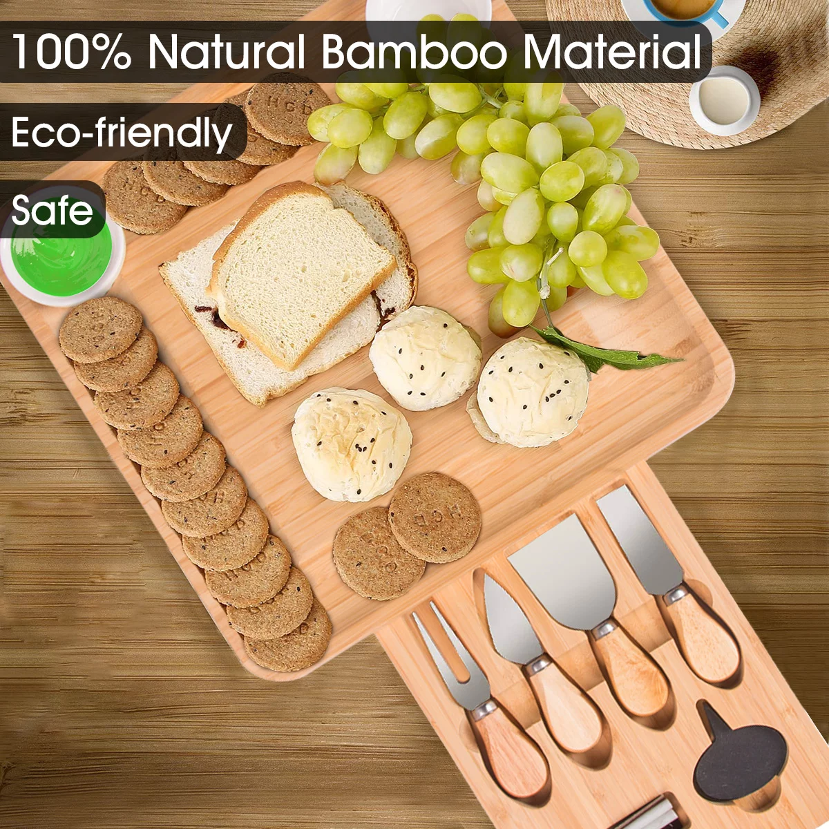 Cheese Board Gifts Set: Bamboo Large Charcuterie Boards, 4 Stainless Steel Cheese Knife & Serving Tray - Mothers Day Gift, Wedding Gifts, Housewarming Gift, Birthday Gifts