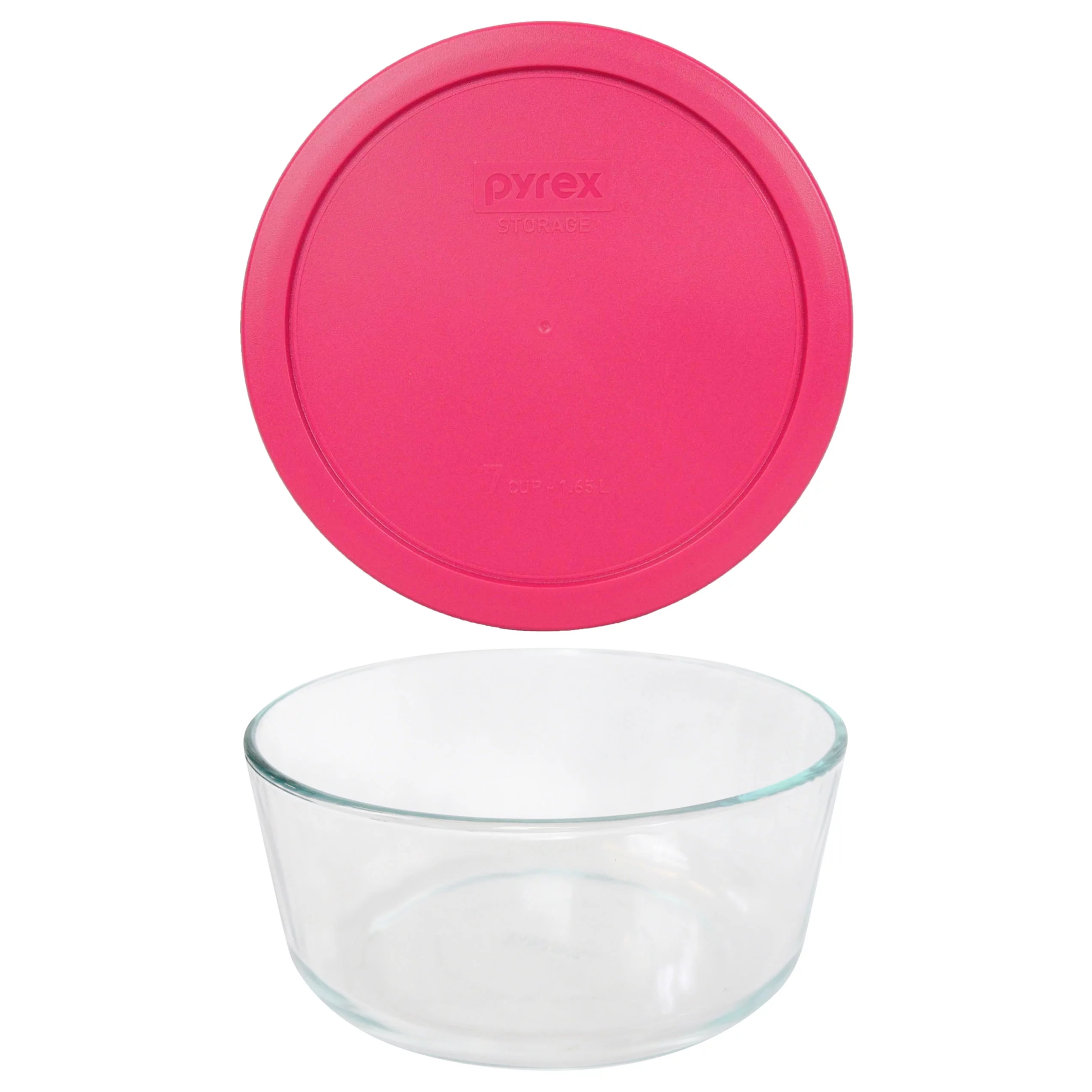 Pyrex 7203 7-Cup Glass Food Storage Bowl and 7402-PC Fuchsia Pink Plastic Lid