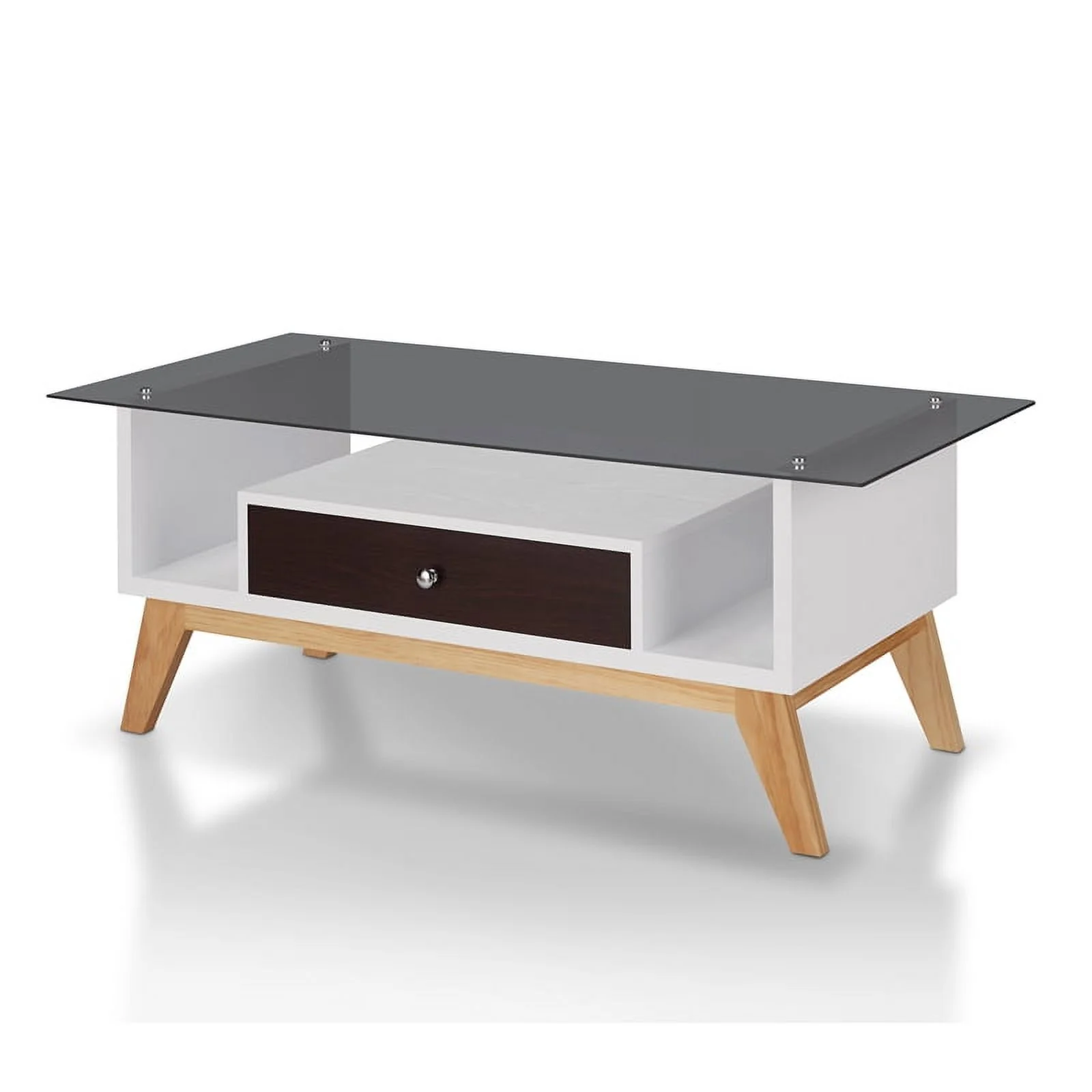 Furniture of America Lana Mid-Century Glass Top Coffee Table in Espresso