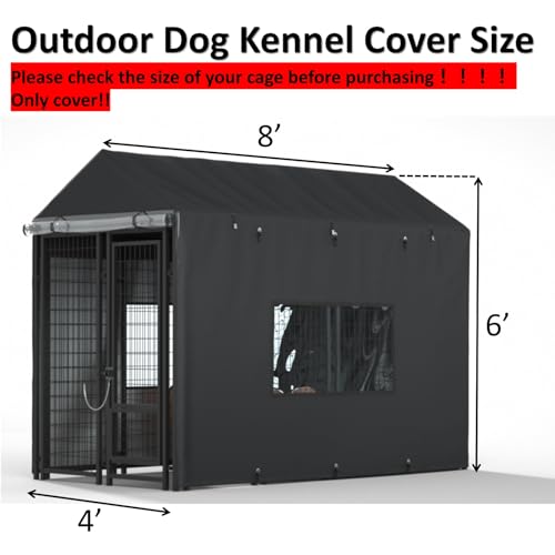 Outdoor Dog Kennel Cover,Full Coverage for 8.1'Dx4.1'Wx6.06'H Dog Cages,600d Heavy Duty Waterproof Large Dog Kennel Cover,(Cover Only) Black