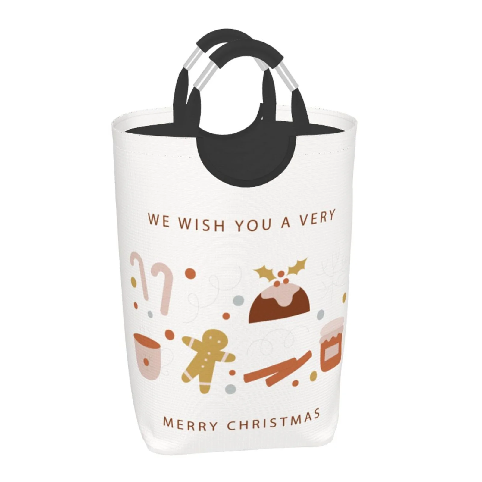 XMXT Collapsible Laundry Basket Hamper, Minimalist Christmas Element Print Large Laundry Bag Clothes Hamper with Aluminum Handle, 50L