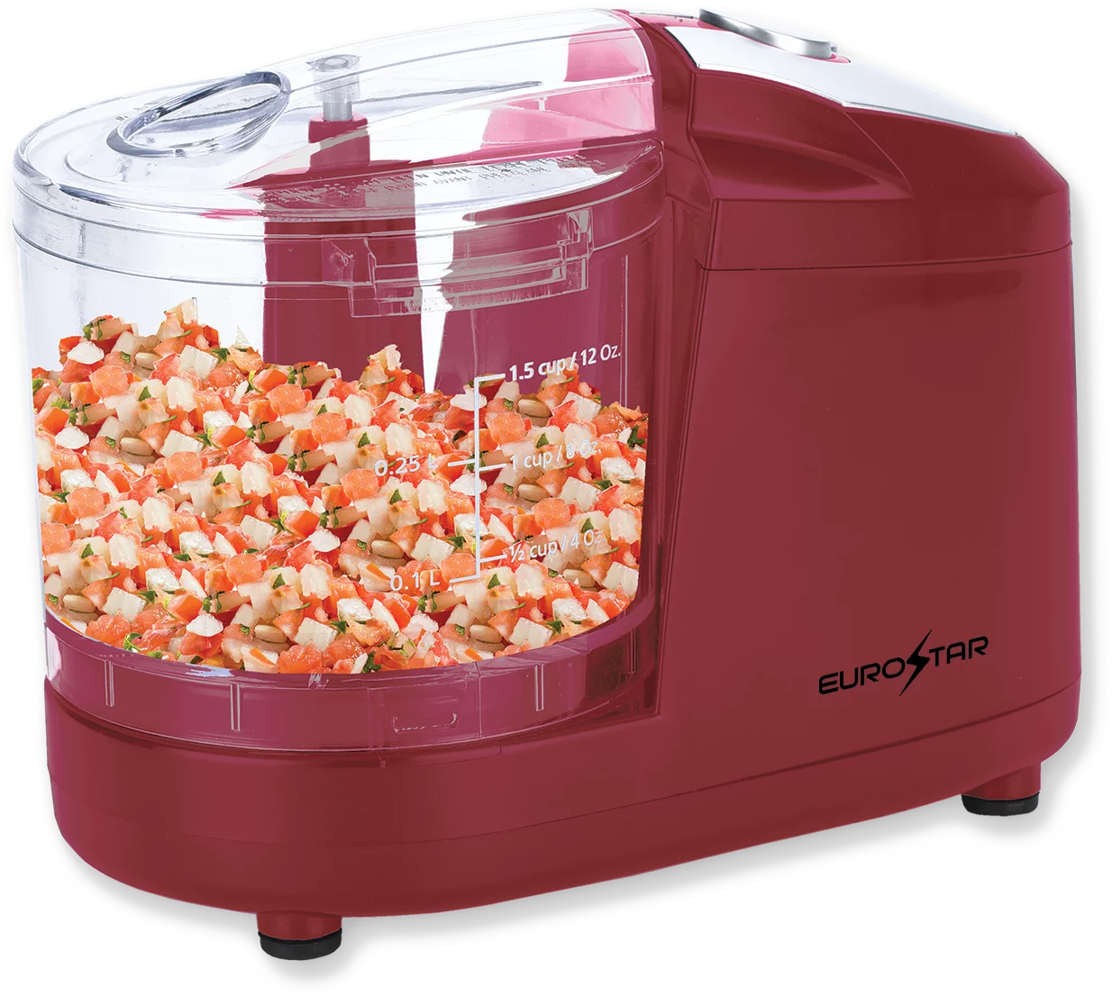 EUROSTAR 1.5 Cup One Touch Electric Mini Food Chopper (Red)