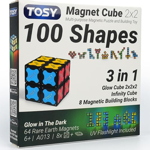 TOSY Magnet Cube 4x4 - 70 Blocks, 560 Magnets, Multipurpose: Creative Building Blocks, Transformable Fidget Spinner, Puzzle/Infinity Cube, Christmas Stocking Stuffers Gift for Kids, Glowing STEM Toy