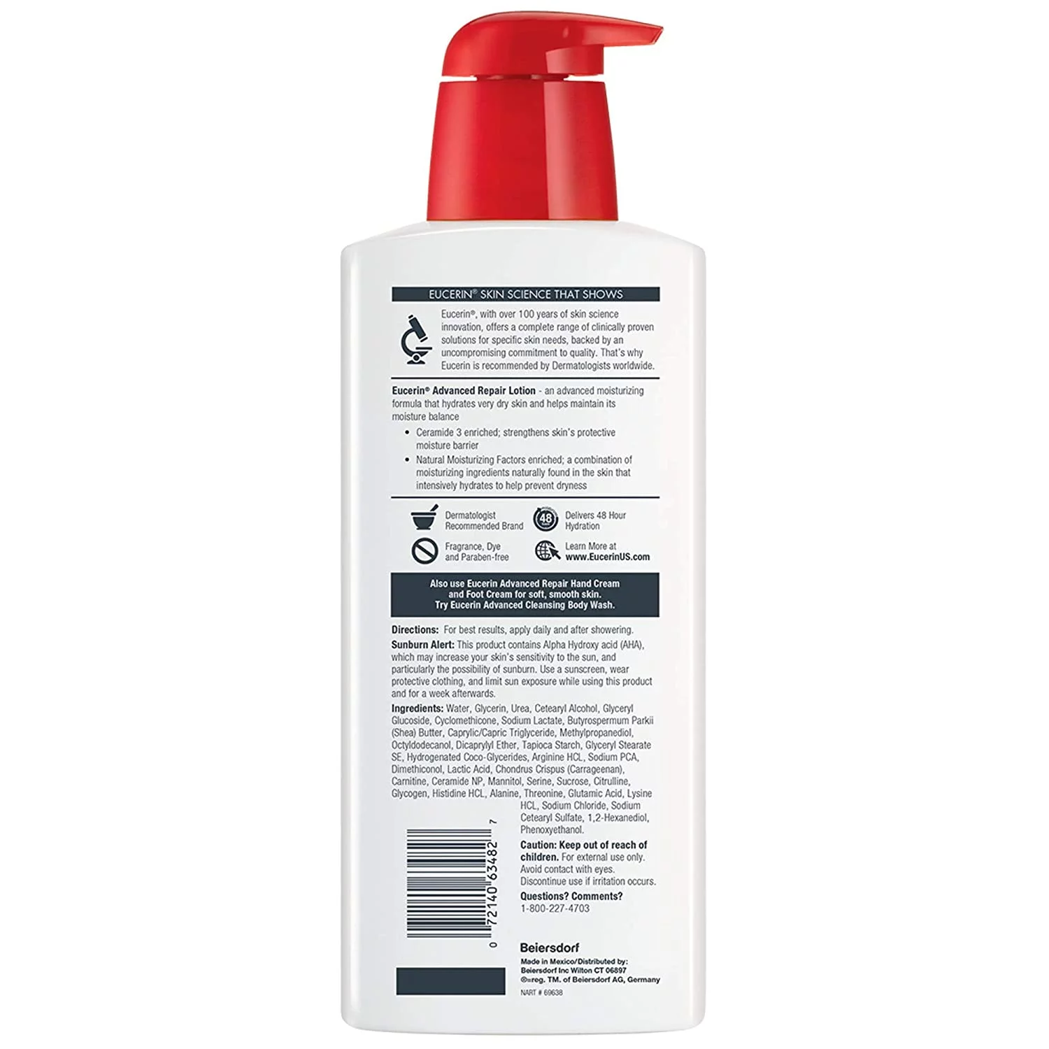 Eucerin Advanced Repair Lotion, Fragrance Free, 16.9 Fl Oz