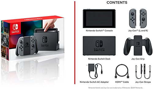 Nintendo Switch 32GB Console with Gray Joy Con Bundle w/Super Mario Party, Mario Kart 8 Deluxe and Steering Wheel Blue/Red 2-Pack