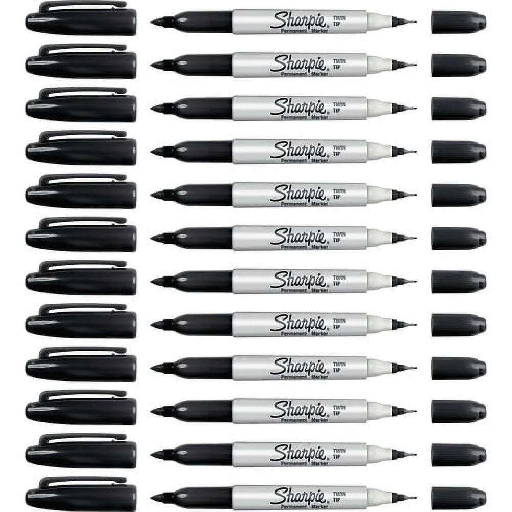Sharpie Twin Tip Markers Ultra Fine, Fine Marker PointAlcohol Based Ink - 12 / Box