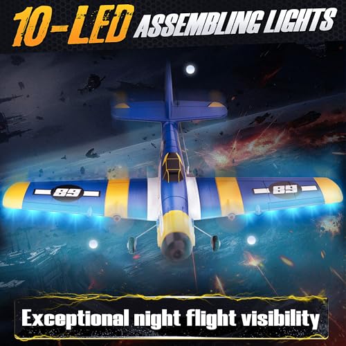 BEZGAR HQ089 RC Plane, Drones for Kids, 6-axis Gyro Remote Control Airplane, RC Helicopter, Easy Control for Beginners Toys with Colorful LED Navigation Lights