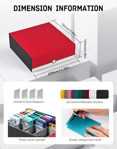 ZLCA Card Storage Box Holds 3200+, Deck Storage Case with 4 Stoppers, Card Organizer for TCG MTG PTCG(Red&White)