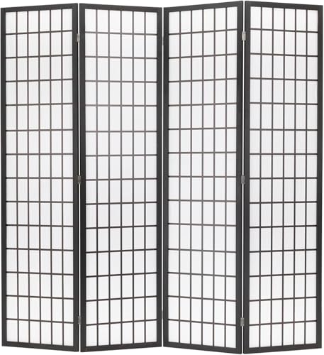 4 Panel Room Screen Divider Wooden Room Divider Folding Portable Partition Screen with Removable Storage Shelves for Home Office (White)