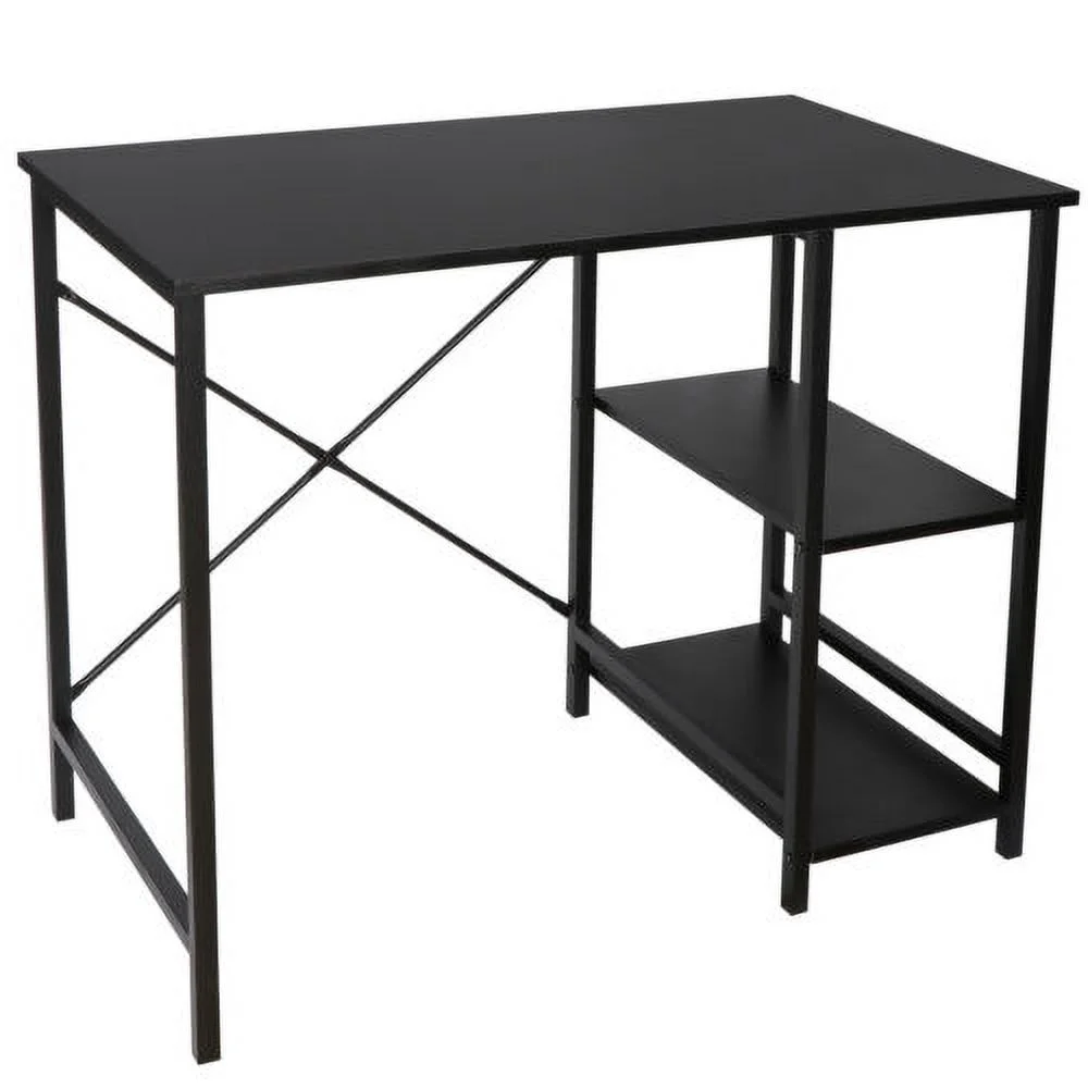 Computer Office Laptop Table Home Desk Workstation Black With 2 Tier Shelves