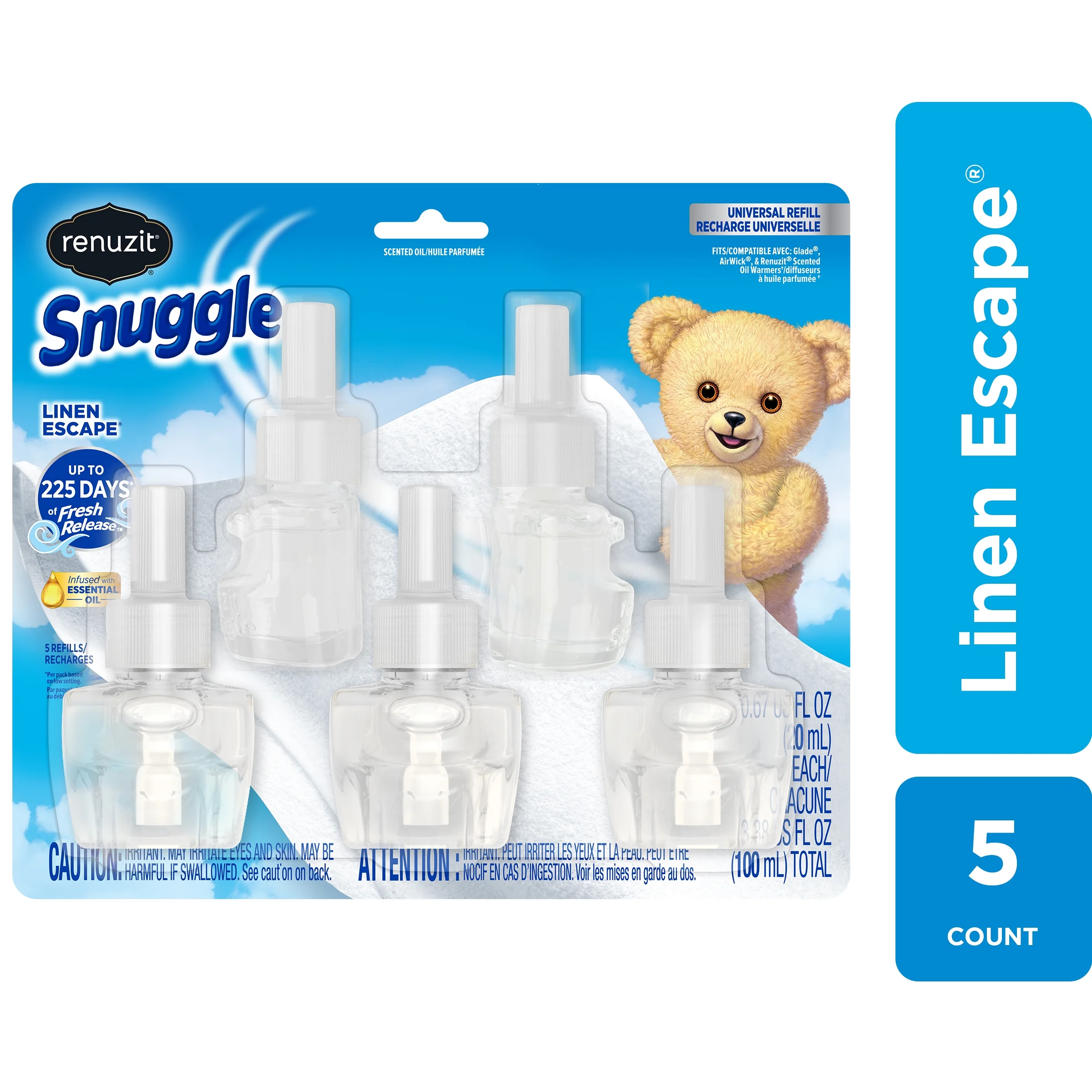 Renuzit Snuggle Scented Oil Plug In Refills Air Fresheners, Linen Escape, 5 Count