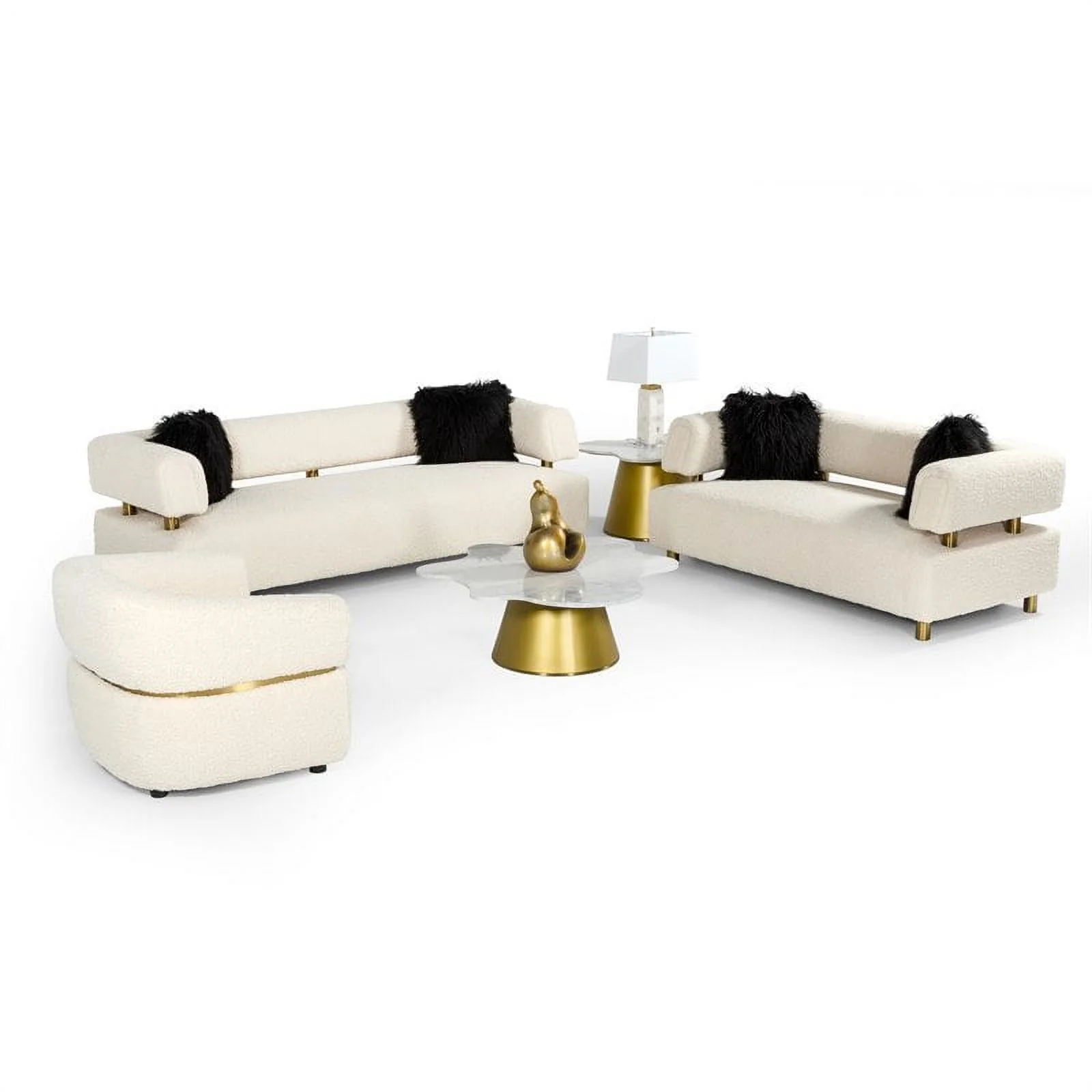 Divani Casa Gannet Polyester Fabric & Stainless Steel Sofa in Beige