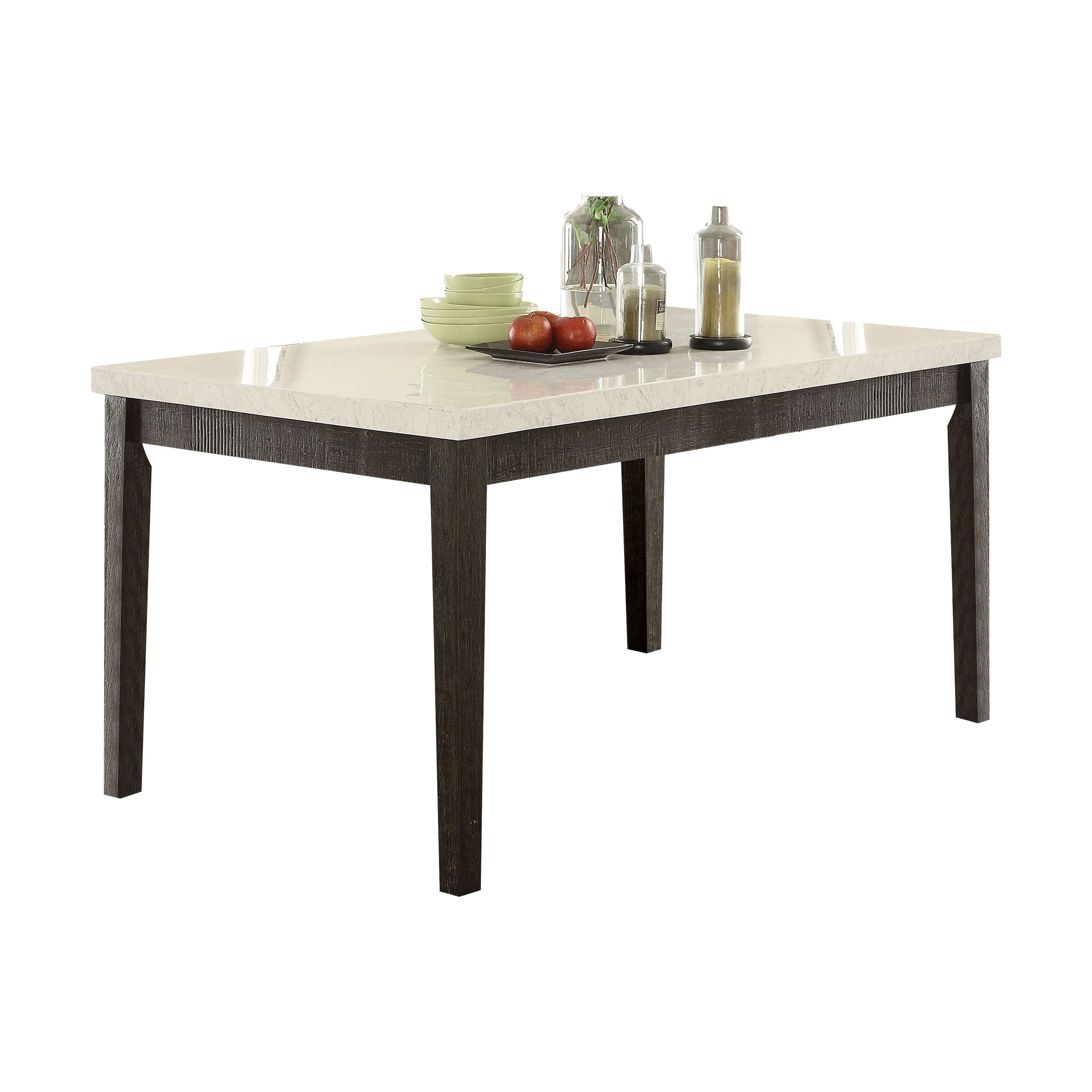 Miekor Furniture Nolan Dining Table in White Marble & Salvage Dark Oak