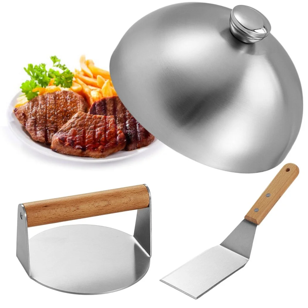 3Pcs Griddle Accessories Set, includes Steak Cover, Meat Press, Spatula, Stainless Steel Melting Dome & Grill Press Kit with Turner for Blackstone & Camp Chef Griddle