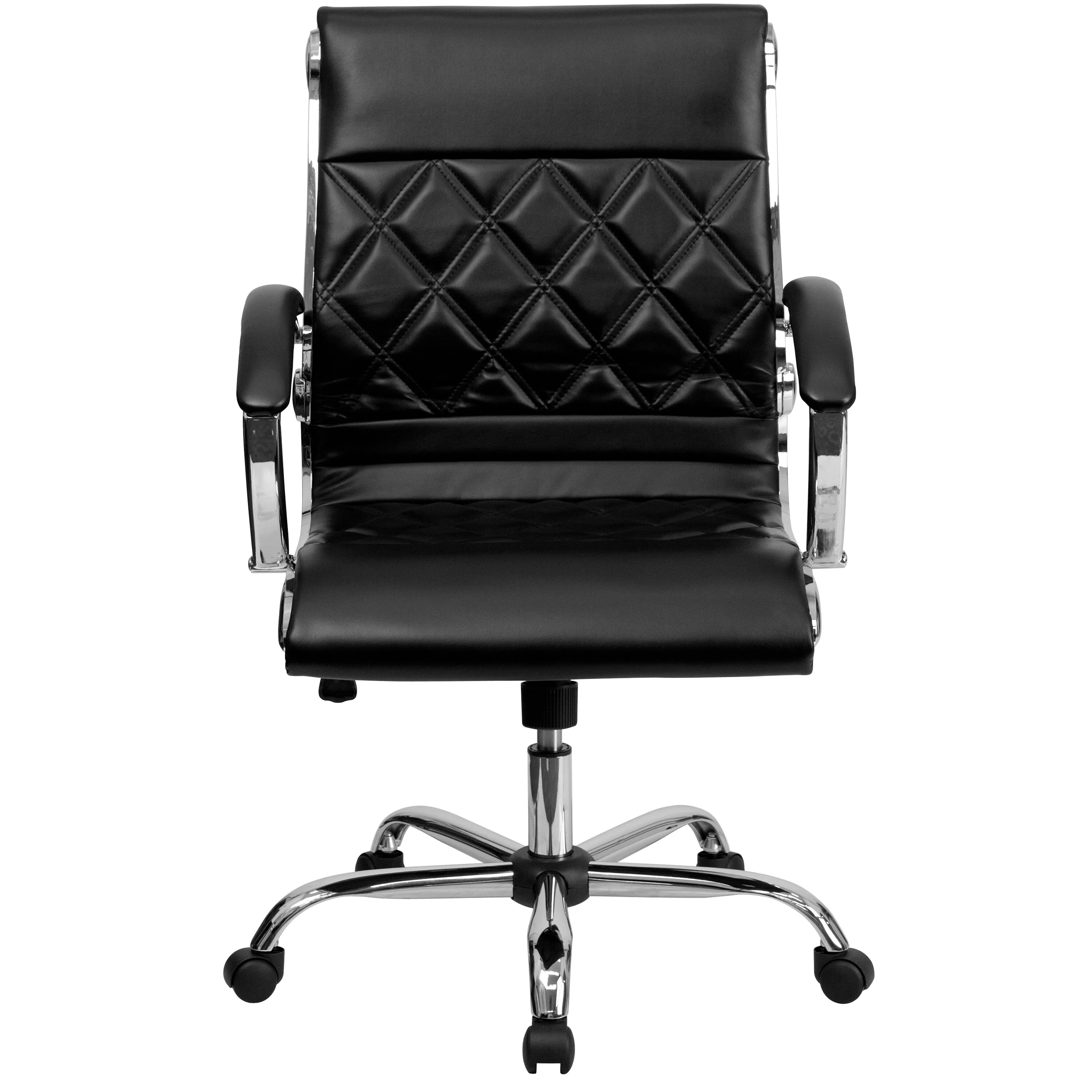 A Line Furniture Designer Mid Back Diamond Patterned Black Leather Executive Adjustable Swivel Office Chair