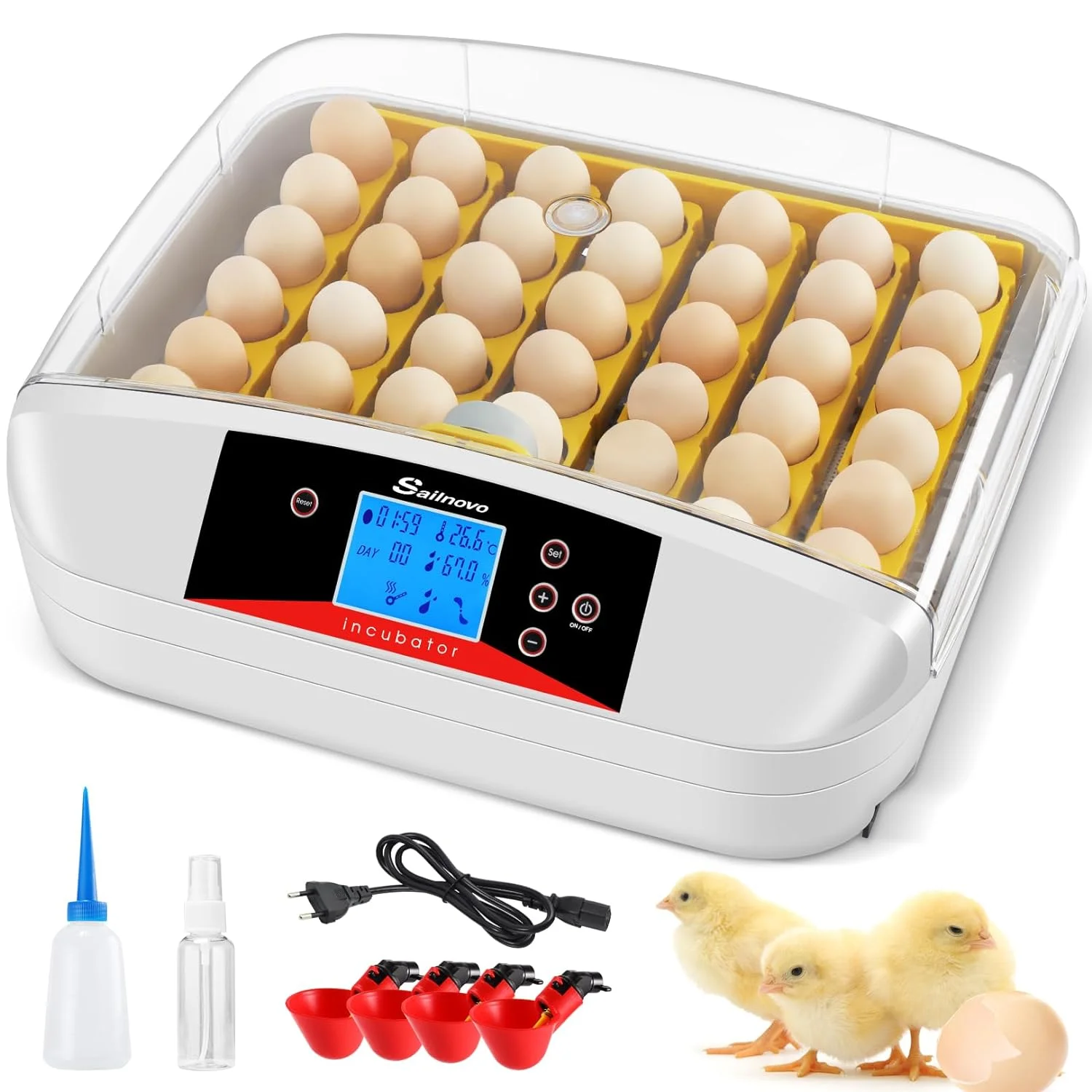 Adnoom Automatic Egg Incubator with 42 Hatching Chicks with Fully Automatic Egg Turning and Humidity Control, Poultry Egg Incubator for Turkeys/Geese/Birds/Quail/Chickens