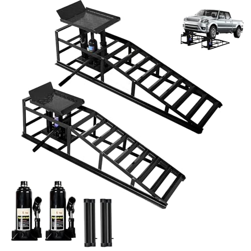 2PC 5Ton/11,050lbs Hydraulic Car Ramps, Portable Hydraulic Vehicle Lift, Car Ramp Solution for Oil Changes & Home Garage Auto Repairs
