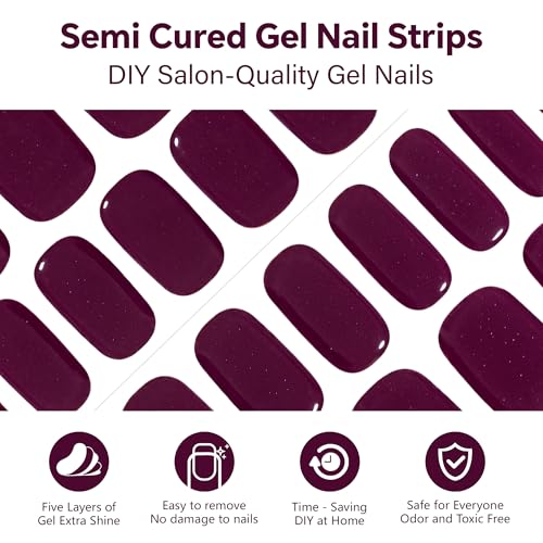Semi Cured Gel Nail Strips-Easy Apply Christmas Gel Nail Stickers Holiday Semi Cured Manicure Strips with Sparkling Xmas Designs (Classic Yule)