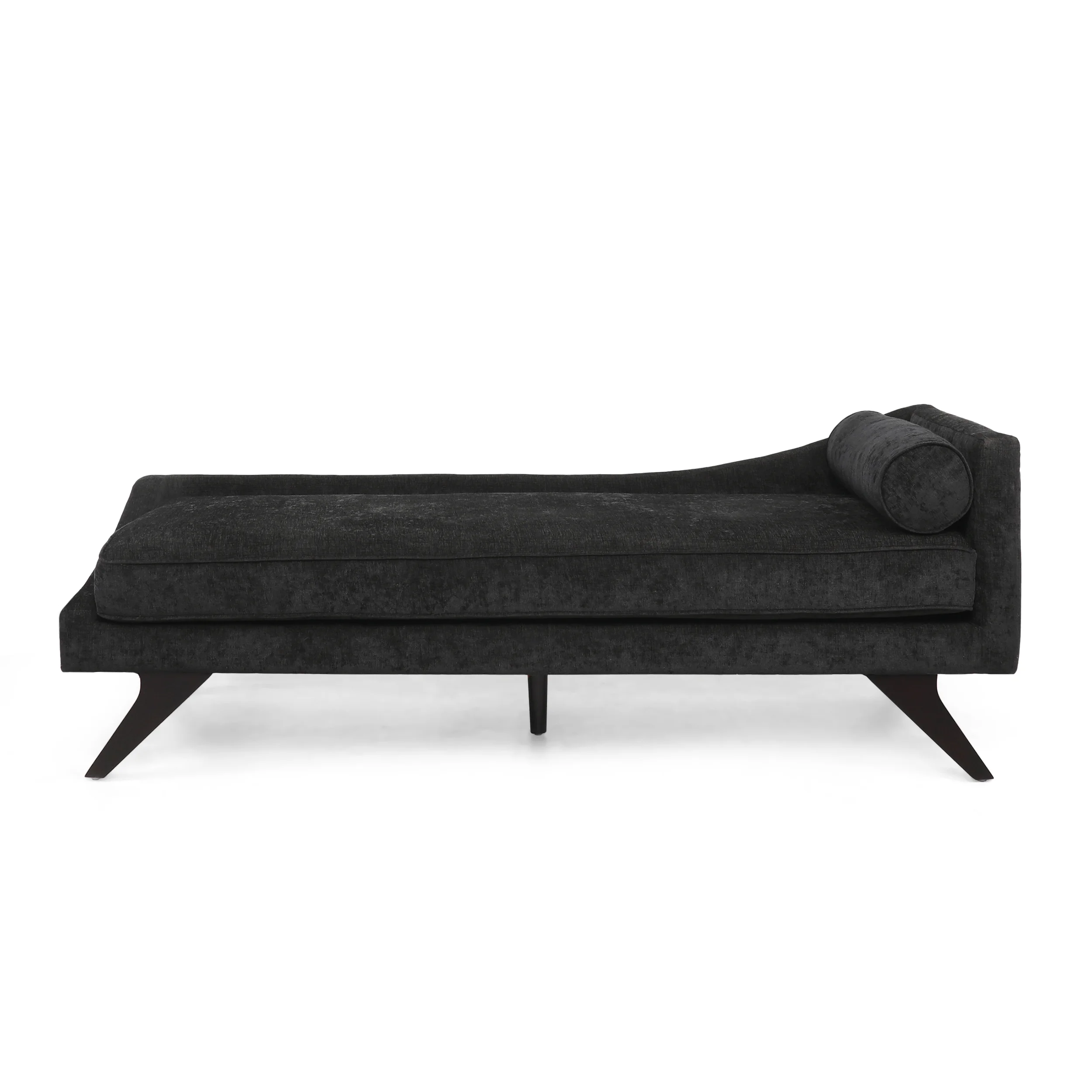 GDF Studio Alphonso Mid Century Modern Fabric Chaise Lounge, Black and Dark Brown