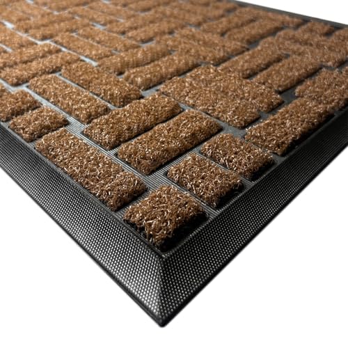 MATALL Front Door Mat Outside Entrance - 36x17 Inches Coir-Like Yellow Welcome Matt, Dirt-Trapping Non-Slip Low-Profile Indoor and Outdoor Mat for Patio, Porch, or Backyard