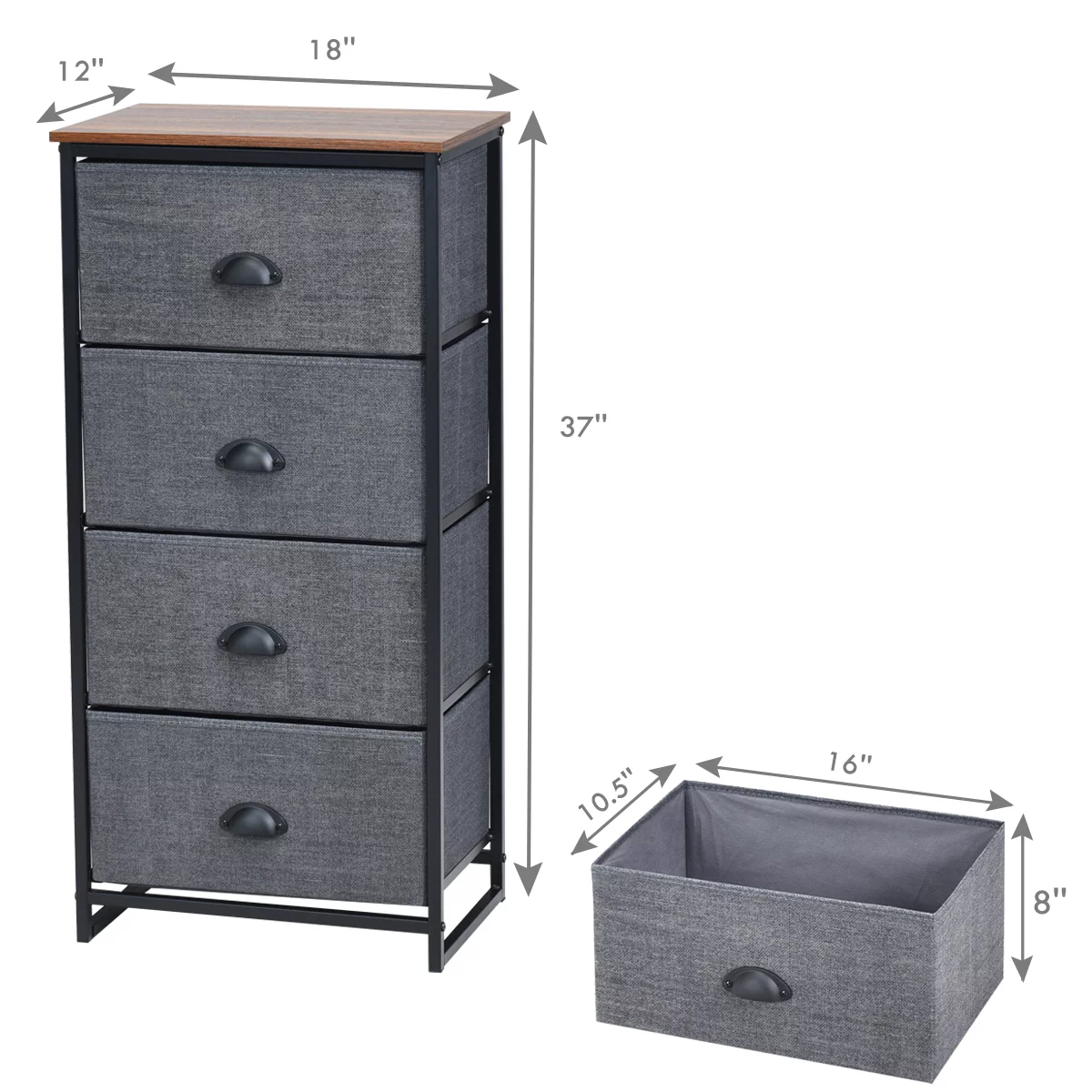 Gymax 4 Drawers Dresser Chest Storage Tower Side Table Display Home Furniture Black
