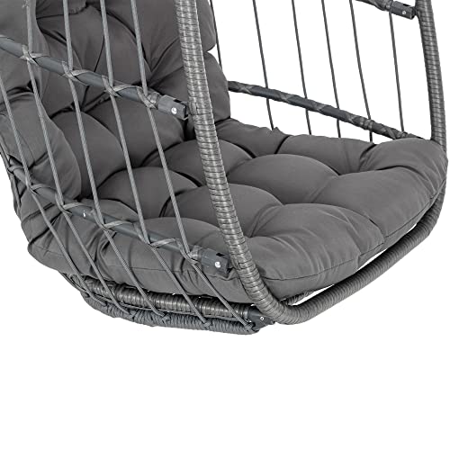 Yechen Hanging Egg Chair Outdoor Without Stand Indoor, Aluminum Foldable Swing Egg Chairs - Wicker Rattan Hammock Egg Porch Swing with UV Resistant Cushions for Bedroom Patio Balcony