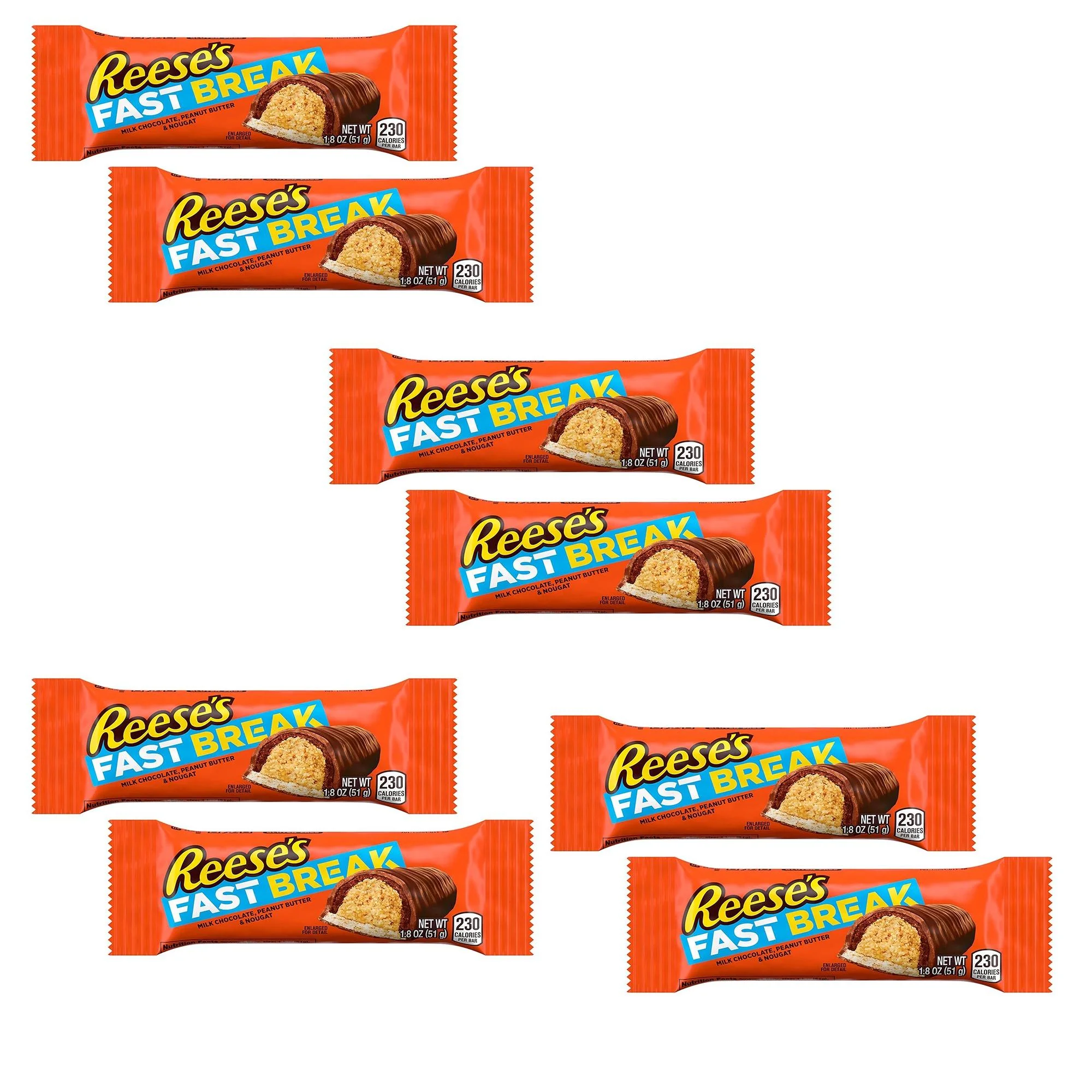 8 pack of REESE'S FAST BREAK Peanut Butter Nougat Candy Bars- A Tasty Treat | 1.8 oz | RADYAN