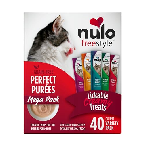 Nulo Freestyle Grain-Free Perfect Purees Premium Wet Cat Treats, Squeezable Meal Topper for Felines, High Moisture Content to Support Cat Hydration, 0.5 Ounce, Variety Pack