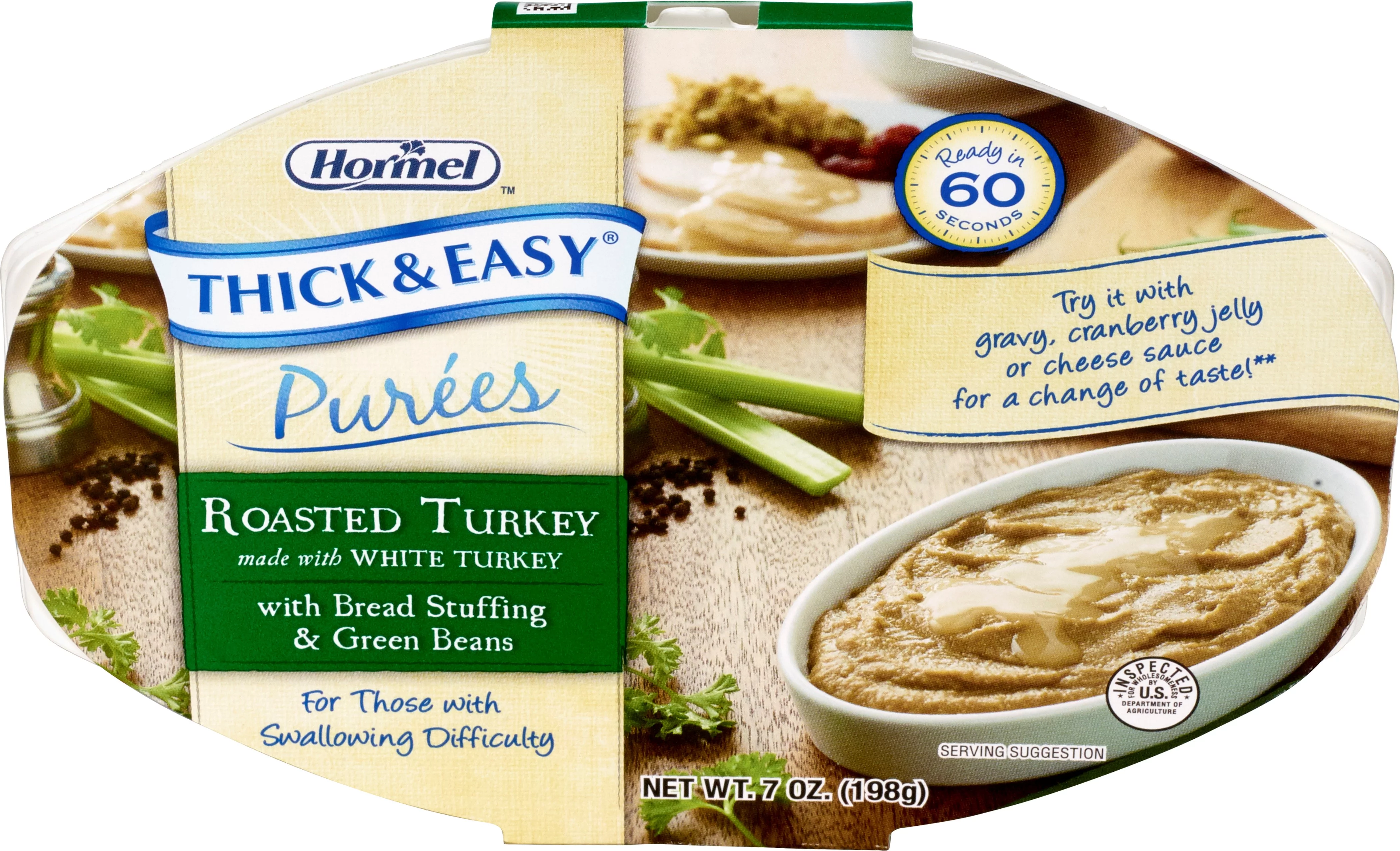 Hormel Health Lab THICK & EASYï¿½ Purees Roasted Turkey with Bread Stuffing & Green Beans, 7 oz (Pack of 3)