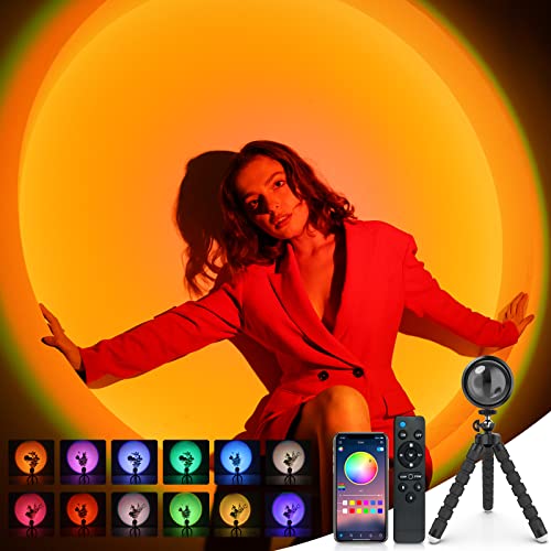 Sunset Lamp Projection with Remote Control - Endless Colors Sunset Projector Lights LED APP Floor Lamp - Multiple Colors Night Light for Christmas Gifts, Home, Photography, Party, Bedroom