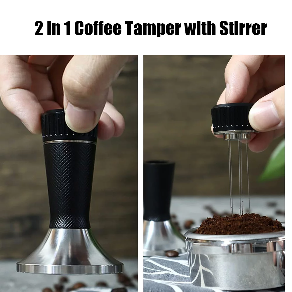 Anself Breville Compatible Espresso Tamper and Stirrer Tool, Stainless Steel Curved Base, 2 in 1, Espresso Stirrer Tool
