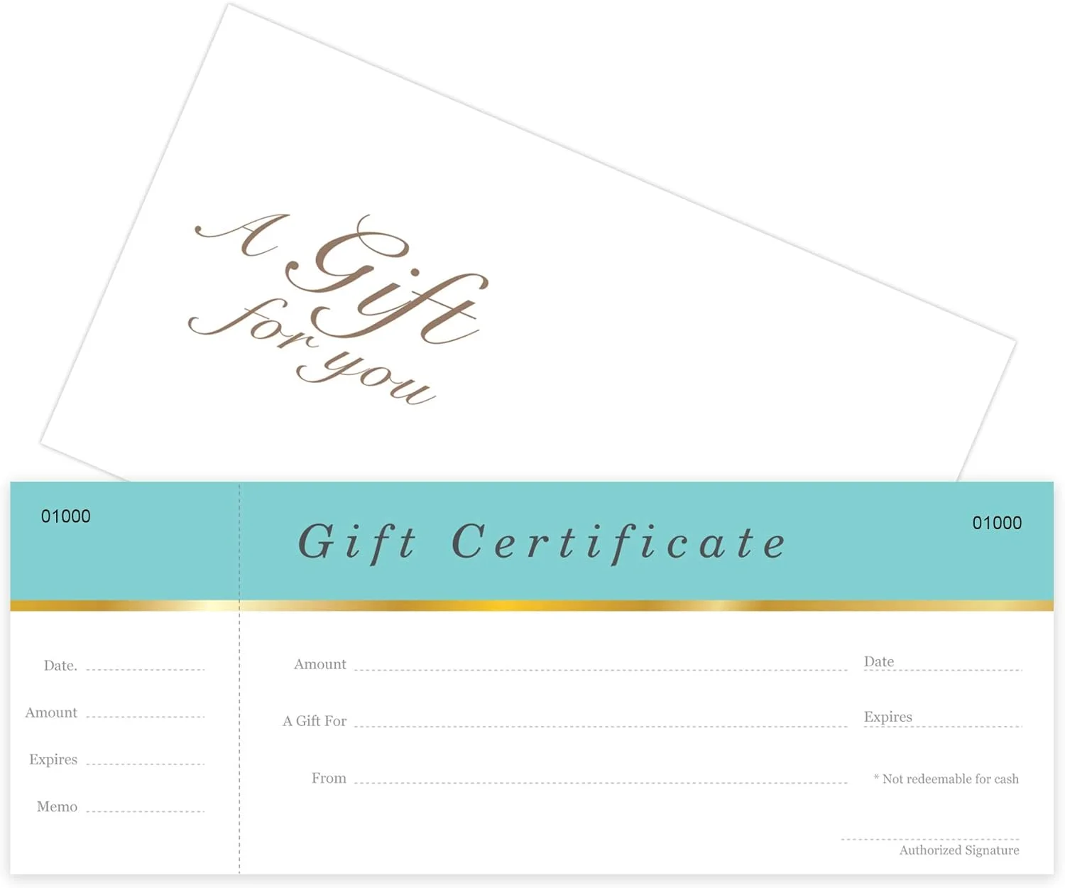 Blank Gift Certificates 25 Set- Aqua Blue - Comes With Matching Envelopes - Gift Coupons,Vouchers Fot Small Business