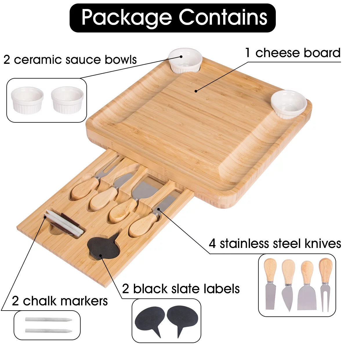 Cheese Board Gifts Set: Bamboo Large Charcuterie Boards, 4 Stainless Steel Cheese Knife & Serving Tray - Mothers Day Gift, Wedding Gifts, Housewarming Gift, Birthday Gifts
