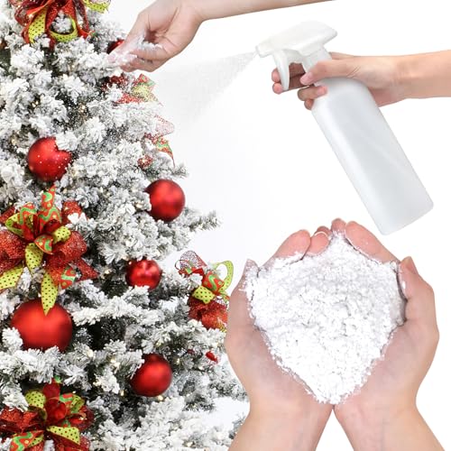 Instant Snow Flocking Powder with 1 Pack 500ml Spray Bottle, Self Adhesive Fake Snow for Christmas Tree, Wreath Garland, DIY Winter Village Decoration (3.4 Pounds)