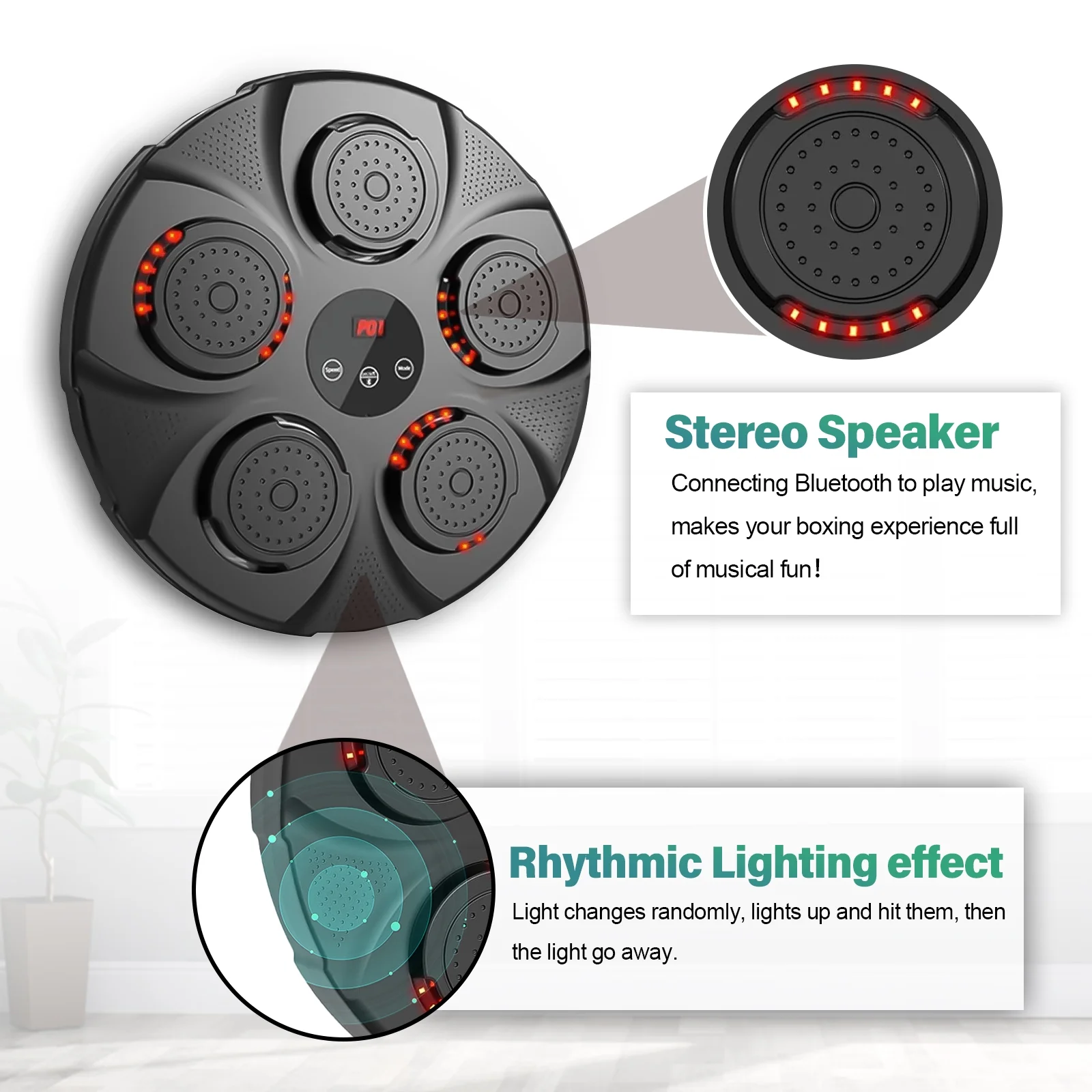 Untica Music Boxing Machine, Smart Bluetooth Connection Boxing Equipment, Fight Reaction Training Boxing Pad, Release Pressure Wall Mounted Punching Equipment with Boxing gloves