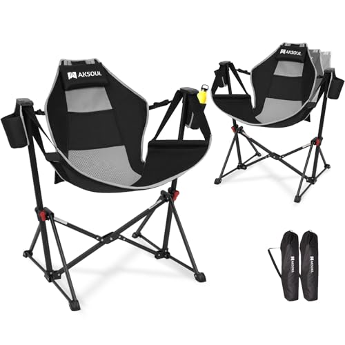 AKSOUL Hammock Camping Chair Swinging: Foldable & Portable Swing Chairs with Storage Bag - 265lbs Adult Weight Capacity - Folding Rocking for Lawn Camp Stargazer Outdoor