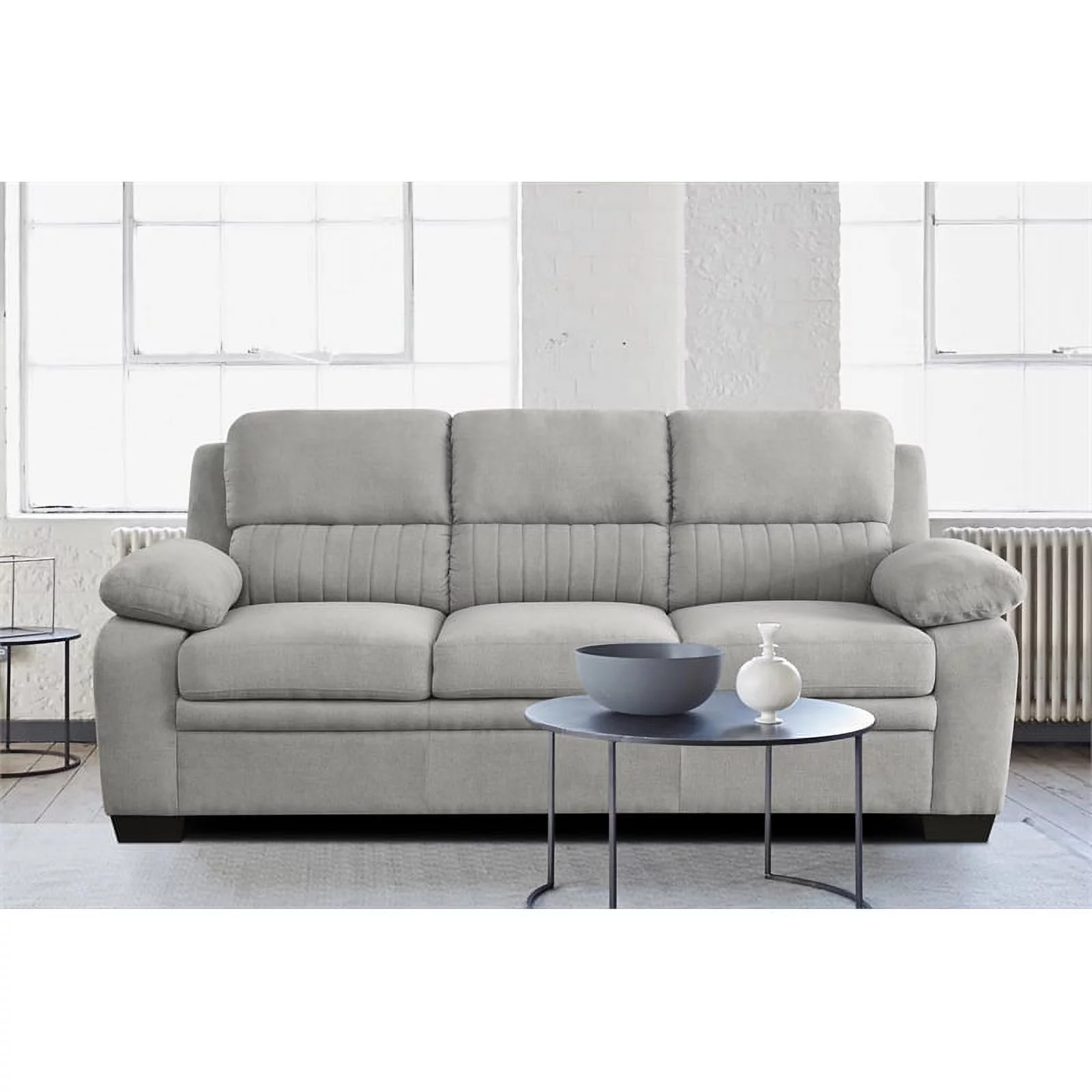 Lexicon Holleman Modern Textured Fabric Sofa with Pillow-top Arms in Light Gray