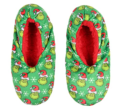 Bioworld Dr. Seuss GRINCH That Stole Christmas Slippers Santa Grinch Slipper Socks with No-Slip Sole For Women Men