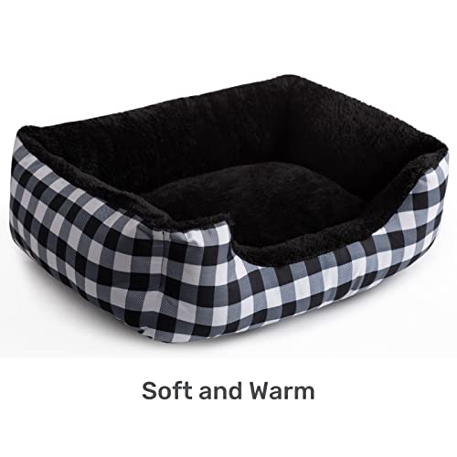 Hollypet Printed Flannel Rectangle Plush Dog Cat Bed Self-Warming Pet Bed, Christmas Red and Green Check