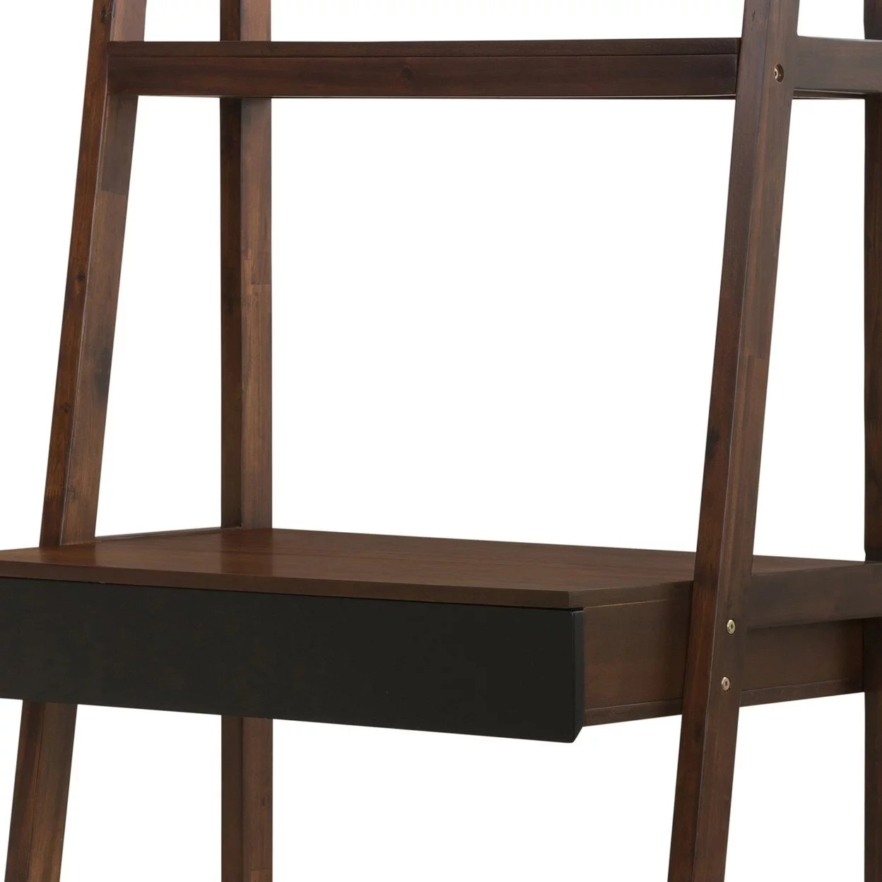 68 Inch Desk, Ladder Bookcase Shelves, 1 Drawer, Espresso Brown Acacia Wood- Saltoro Sherpi